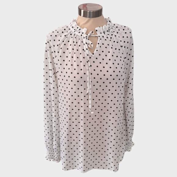 Time and Tru Large 12-14 White with Black Polka Dot Blouse Polyester - Picture 1 of 8